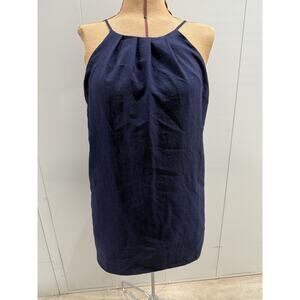 MONTEAU Los Angeles Navy Blue High Neck Halter Dress Sz M Pleats at neck Medium